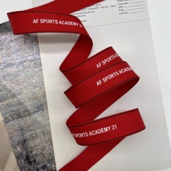 Тесьма репсовая красная с принтом, 2.5 см