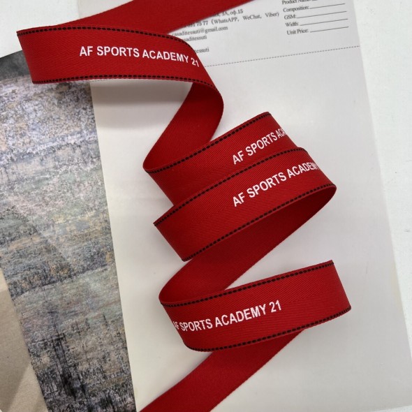 Тесьма репсовая красная с принтом, 2.5 см