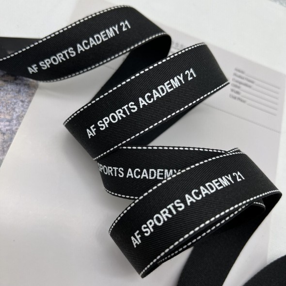 Тесьма репсовая черная с принтом 2.5 см