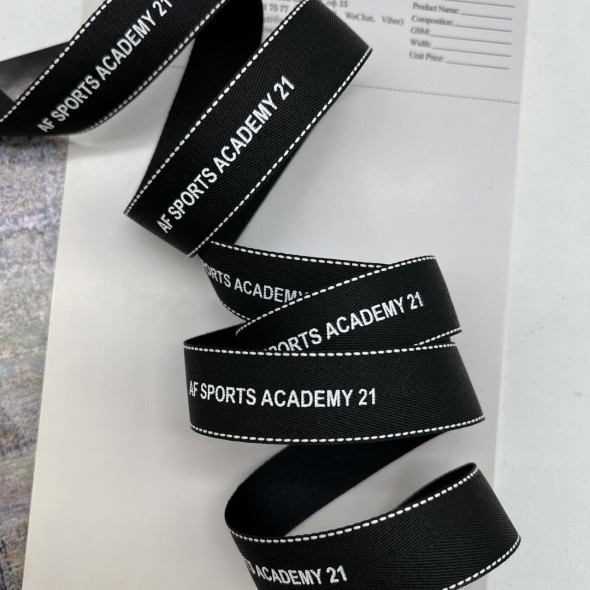 Тесьма репсовая черная с принтом 2.5 см