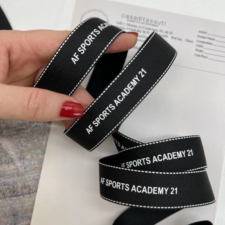 Тесьма репсовая черная с принтом 2.5 см