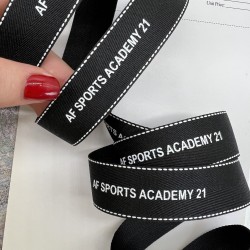 Тесьма репсовая черная с принтом 2.5 см