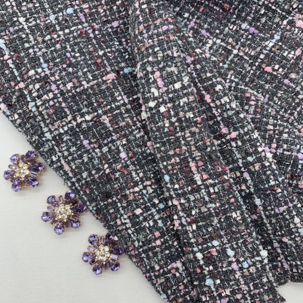 Твид серый меланжевый с цветными нитями пастельных тонов