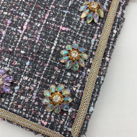 Твид серый меланжевый с цветными нитями пастельных тонов