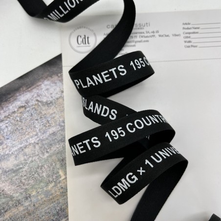 Тесьма репсовая черная с принтом, 2 см