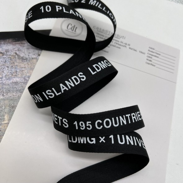 Тесьма репсовая черная с принтом, 2 см