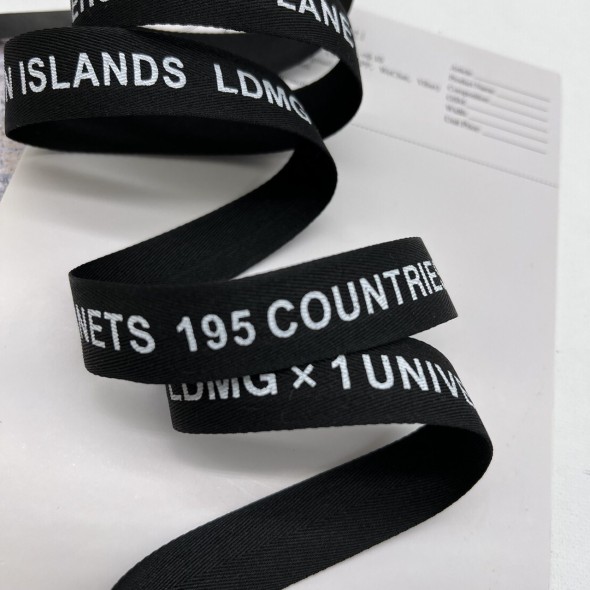 Тесьма репсовая черная с принтом, 2 см