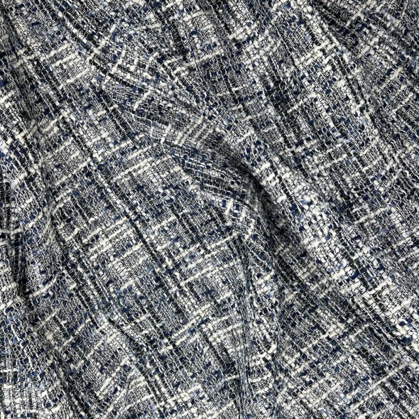 Твид меланжевый в синих тонах с молочными нитями и золотистым люрексом