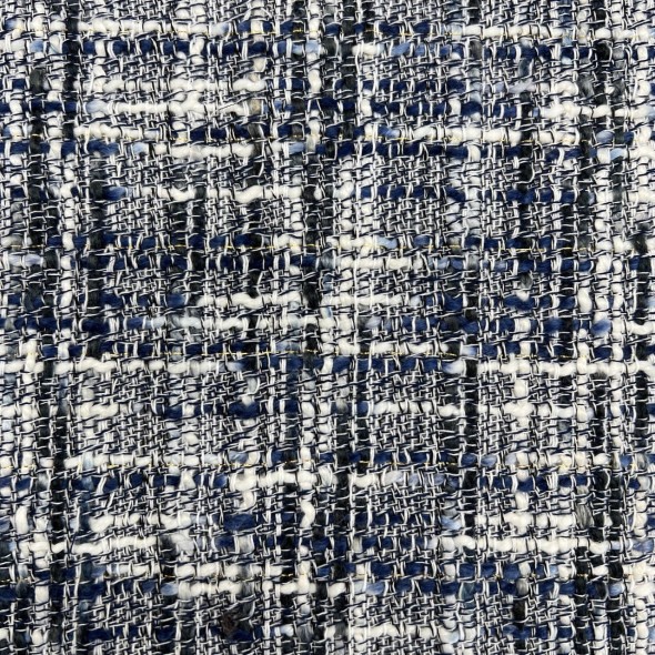 Твид меланжевый в синих тонах с молочными нитями и золотистым люрексом