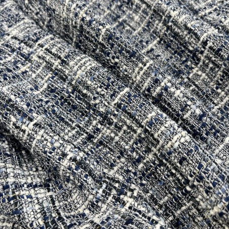 Твид меланжевый в синих тонах с молочными нитями и золотистым люрексом