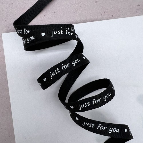 Тесьма репсовая хлопковая чёрная с принтом, 10 мм 2