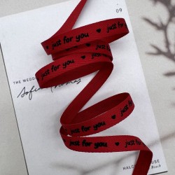 Тесьма репсовая хлопковая красная с принтом, 10 мм