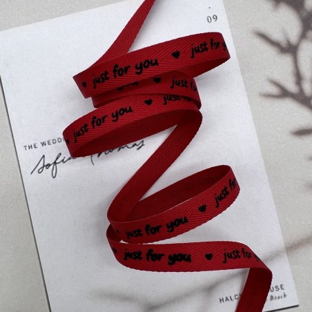 Тесьма репсовая хлопковая красная с принтом, 10 мм