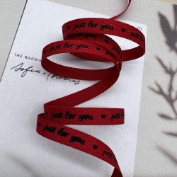 Тесьма репсовая хлопковая красная с принтом, 10 мм