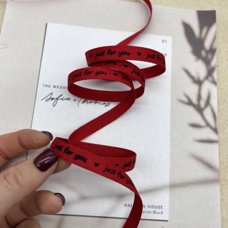 Тесьма репсовая хлопковая красная с принтом, 10 мм