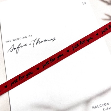 Тесьма репсовая хлопковая красная с принтом, 10 мм