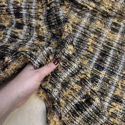 Твид меланжевый в коричнево-горчичных тонах с объёмными нитями