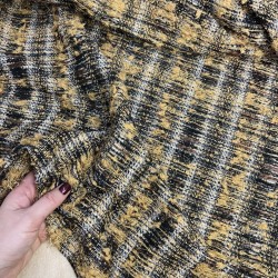 Твид меланжевый в коричнево-горчичных тонах с объёмными нитями