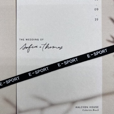 Тесьма репсовая хлопковая чёрная с принтом, 10 мм