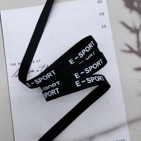 Тесьма репсовая хлопковая чёрная с принтом, 10 мм