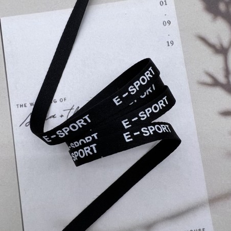 Тесьма репсовая хлопковая чёрная с принтом, 10 мм