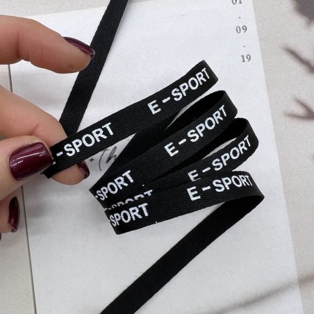 Тесьма репсовая хлопковая чёрная с принтом, 10 мм