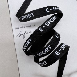 Тесьма репсовая хлопковая чёрная с принтом, 10 мм