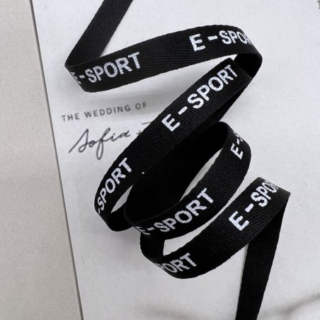 Тесьма репсовая хлопковая чёрная с принтом, 10 мм