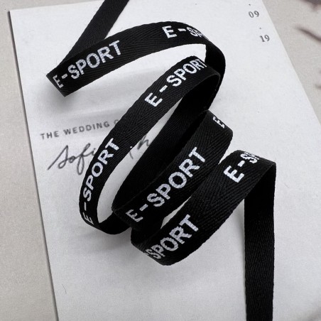 Тесьма репсовая хлопковая чёрная с принтом, 10 мм