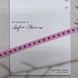 Тесьма репсовая хлопковая розовая с принтом, 10 мм