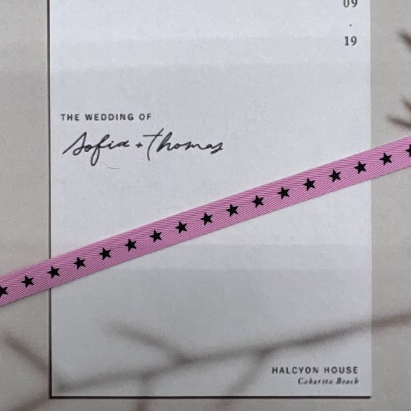 Тесьма репсовая хлопковая розовая с принтом, 10 мм