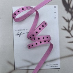 Тесьма репсовая хлопковая розовая с принтом, 10 мм