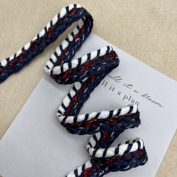 Тесьма текстильная плетеная сине-бело-красная, 20 мм