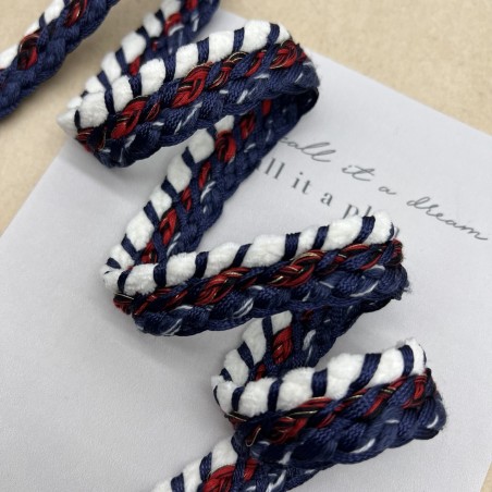 Тесьма текстильная плетеная сине-бело-красная, 20 мм