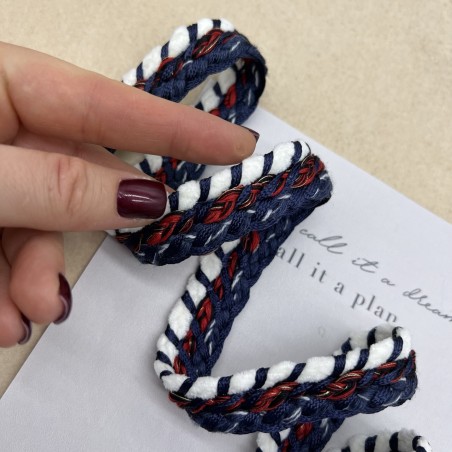 Тесьма текстильная плетеная сине-бело-красная, 20 мм