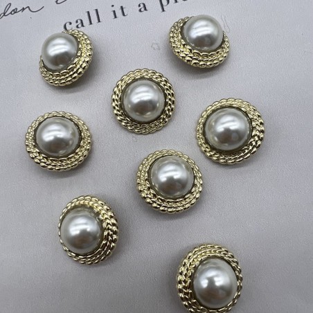 Пуговицы золотистые с жемчугом, 25 мм