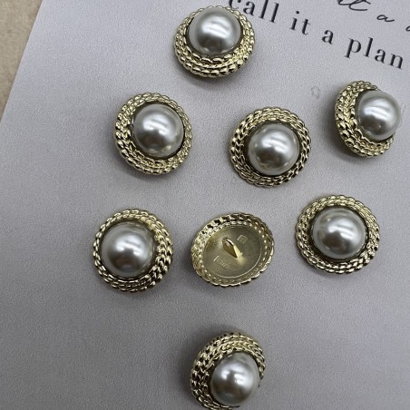 Пуговицы золотистые с жемчугом, 25 мм