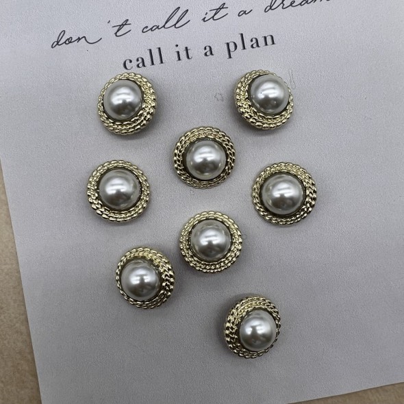 Пуговицы золотистые с жемчугом, 25 мм