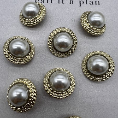 Пуговицы золотистые с жемчугом, 25 мм