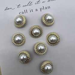 Пуговицы золотистые с жемчугом, 25 мм